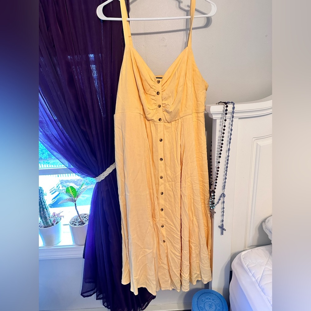 Yellow Button-Down Sundress midi length adjustable straps a-line